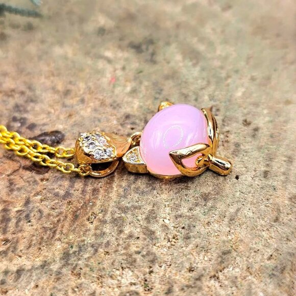 Nature Rose Quartz Gold Tone Fox Pendant Necklace - Picture 6 of 10